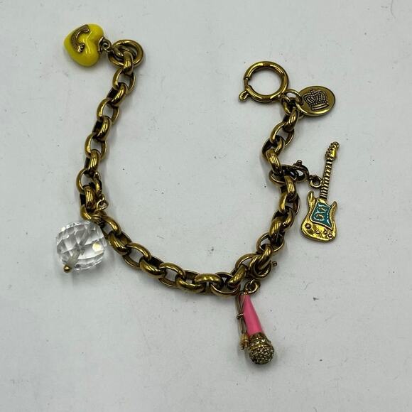 Juicy Couture Authentic Guitar Megaphone Heart Crystal Y2K Charm Bracelet - Picture 3 of 14